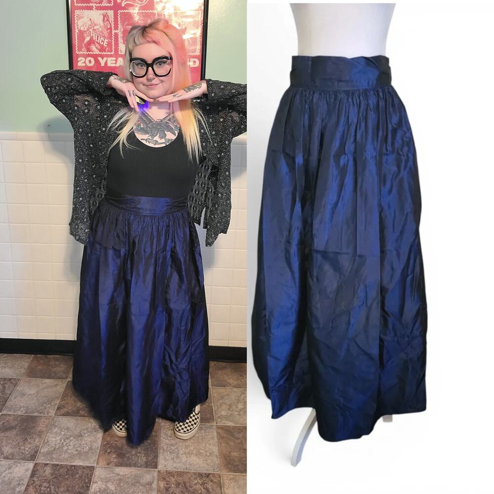 Vintage 90s Deep Midnight Blue A Line Maxxi Skirt Whimsigoth Goth Size 12
